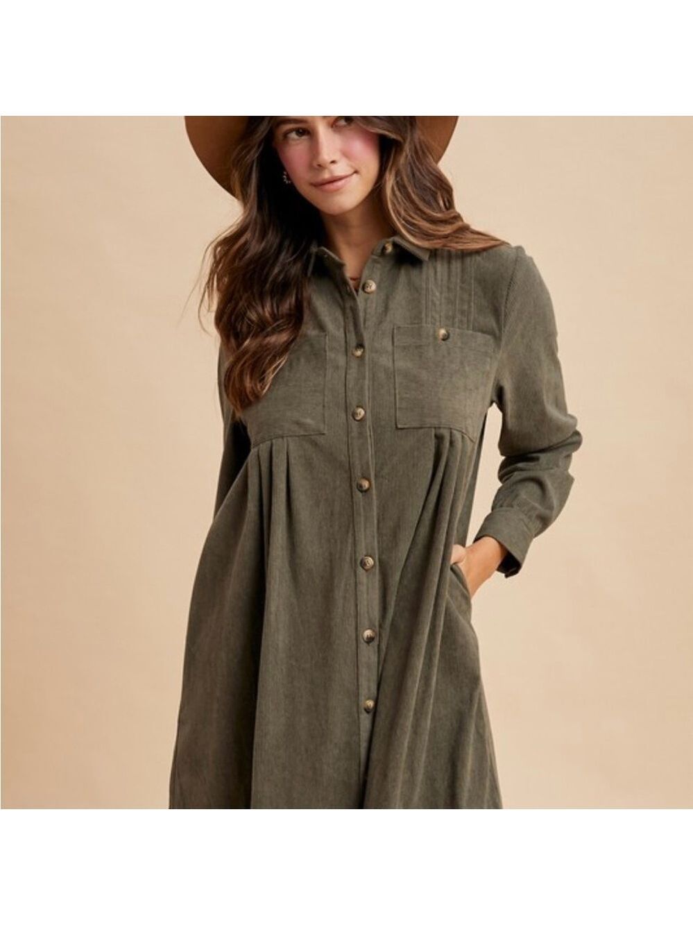 Long Sleeve Button-Up Corduroy Shirt Dress NWT - Picture 3 of 4